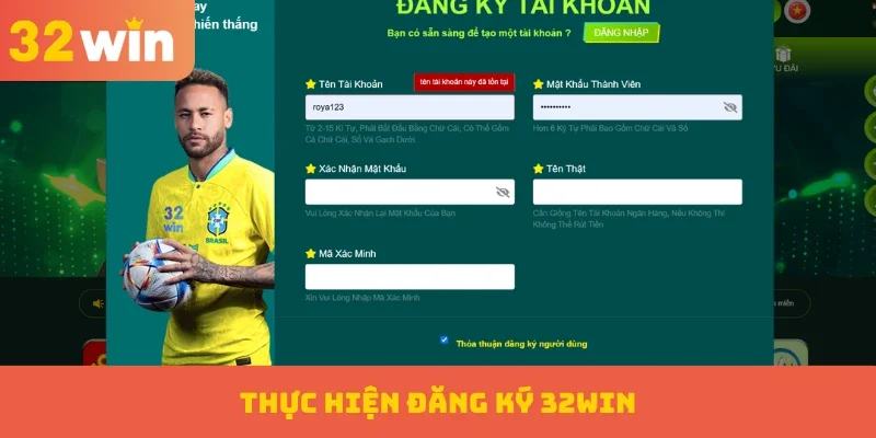 Đăng ký 32WIN 2 Thực hiện đăng ký 32WIN